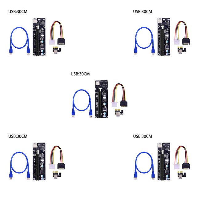 Ruiboury VER003 PCI-E Riser Card 30CM 60CM USB 3.0 Cable PCI 1X to 16X Extender PCI-E Adapter for GPU Miner Mining Black 30CM 5Set
