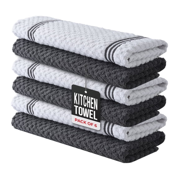Gray Kitchen Towel Pack of 6 - 100% Cotton - 15x25 inches - Infinitee Xclusives