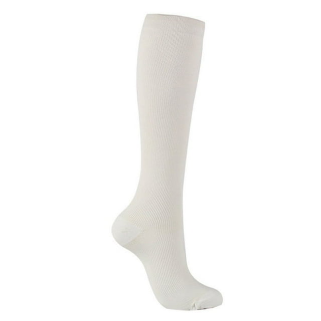 FrostHike Relief Thigh High 29-31CM Open Toe Compression Stockings Unisex Extra Firm Legware with Silicone Band for Easy Donning(White)