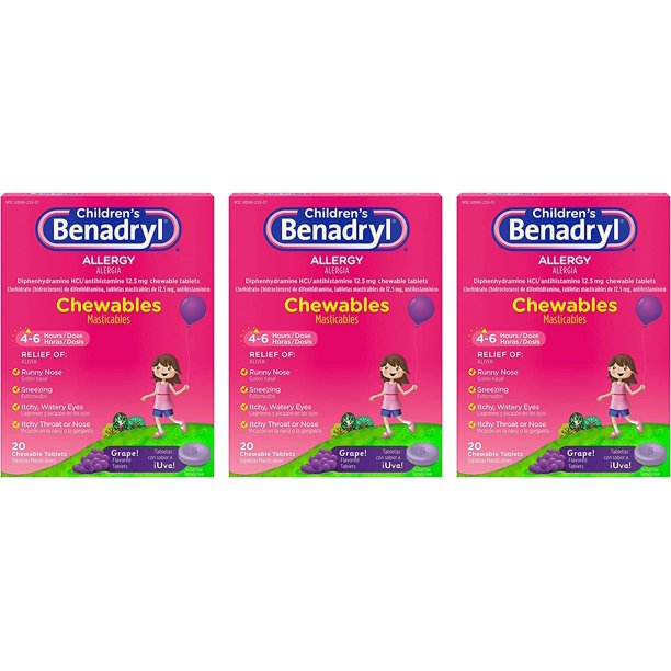 Benadryl Children's Allergy Chewables with Diphenhydramine HCl, Antihistamine Chewable Tablets