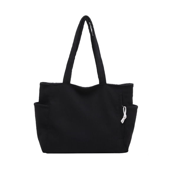 HUISZJ Corduroy Shoulder Bag, Large Capacity Tote Bag, Versatile Tote Handbag for Travel Commute Work (Black)