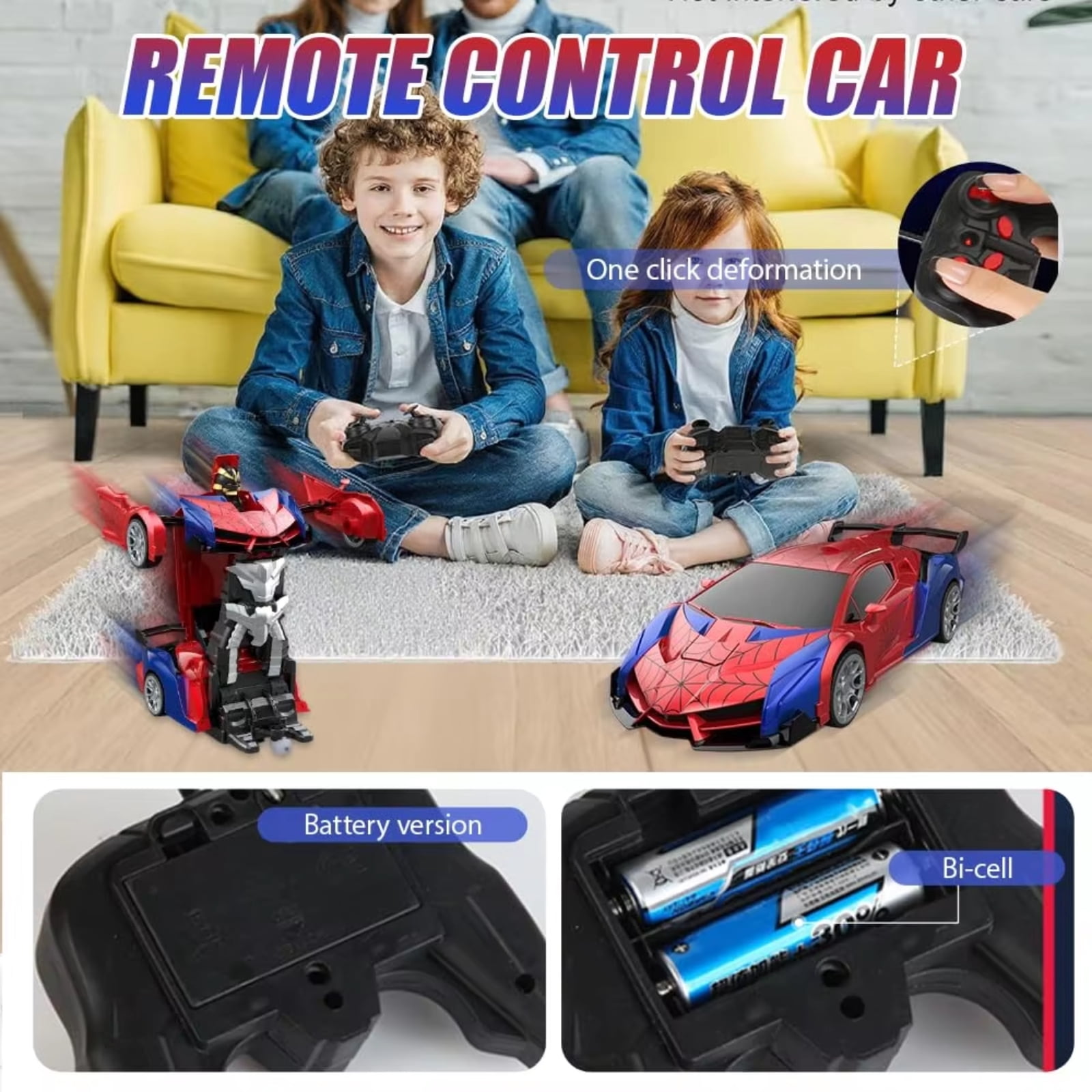 Remote Control Car Spider 2-in-1 Transforming Robot Toy, 1:18 Scale 2.4GHz RC Vehicle with 360° Rotation and LED Lights, Gift for Boys Ages 3-12