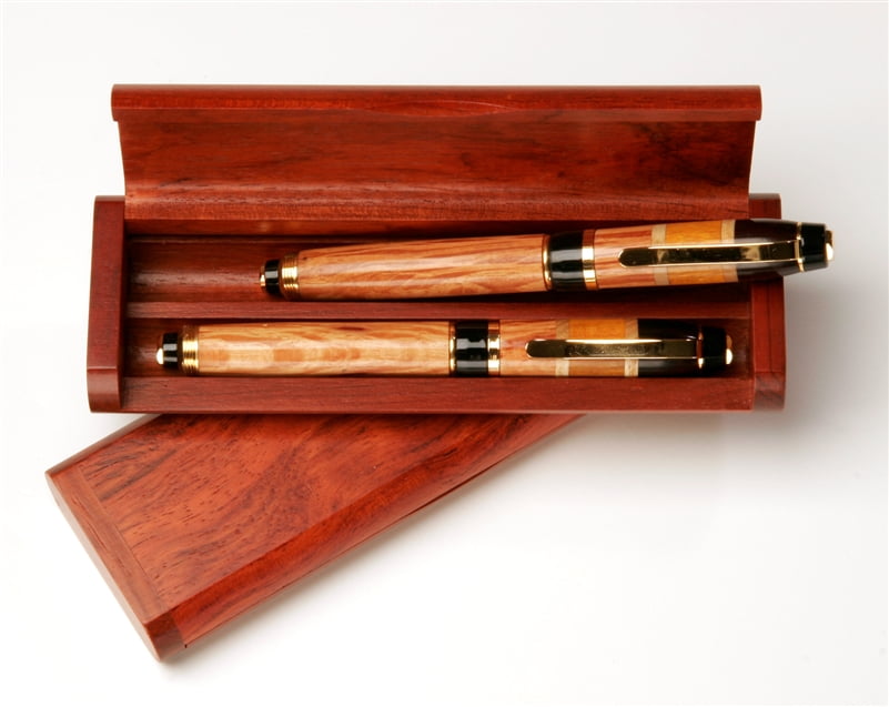 Solid Wood Genuine Rosewood Ball Pen & Pencil in Rosewood Pen Box Set 