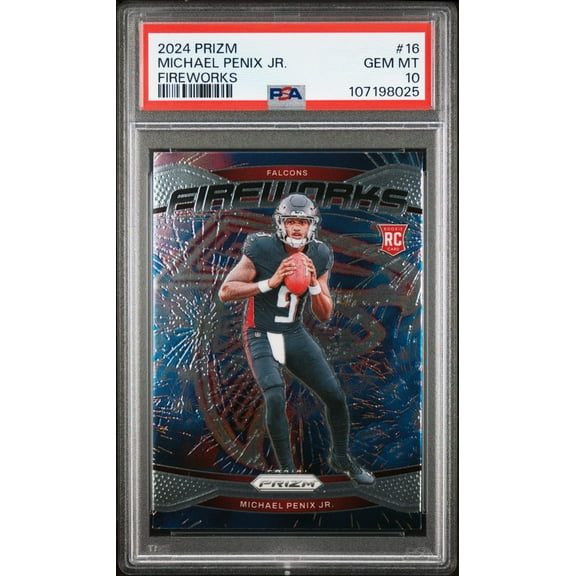 Graded 2024 Panini Prizm Michael Penix Jr #16 Fireworks Rookie RC Football Card PSA 10 Gem Mint
