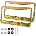 thumbnail image 2 of Coolnut Wooden Sunflower 2 Holes Car License Plate Frames 2PCS, Car License Plate Holder with Screw Caps Cover Set Automotive Exterior Parts Decoration for US Vehicles, 2 of 7