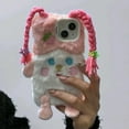 thumbnail image 5 of Cute Cartoon Pink Furry Phone Case Compatible with iPhone 13, Funny 3D Fluffly DIY Braids Plush Winter Warm Shockproof Phone Cover for Girls Women, 5 of 12