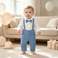 thumbnail image 2 of Enyan Baby Boy Clothes Set Infant Tuxedo Long Sleeve Gentleman Suit Outfits + Suspender Pants + Bowtie 0-18M(Blue,6-9 Months), 2 of 5