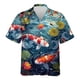 thumbnail image 4 of Camisa hawaiana con estampado 3D de peces koi para hombre, blusas con estampado de animales de buena suerte, camisas hawaianas de verano para la calle, blusas con solapa y mangas cortas, 4 of 5
