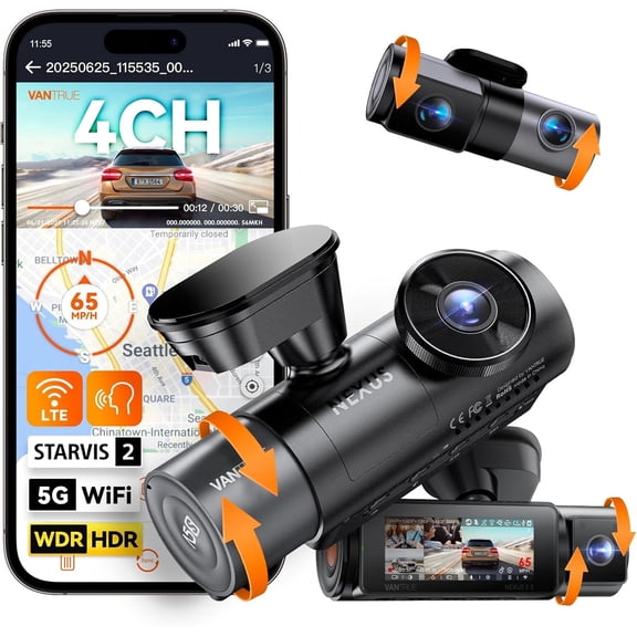 Vantrue Nexus 5 S | N5S | 360 Degree WiFi Dashcam GPS LTE Support 1TB Support