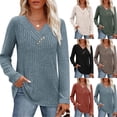 thumbnail image 3 of Women's Sweater Long Sleeve Shirt V Neck Button Top Autumn Fashion Winter Clothing, 3 of 9