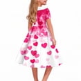 thumbnail image 4 of SBYOJLPB Girls' Short Sleeve Dress Valentine's Day Printed Dress Middle and Large Children's Waist Fold Turndown Collar Sundress​, 4 of 7