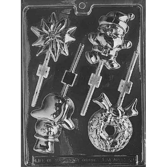 Grandmama's Goodies C039 Assorted Christmas Lollipop Snowman Santa Wreath Snowflake Chocolate Candy Soap Mold with Exclusive Molding Instructions
