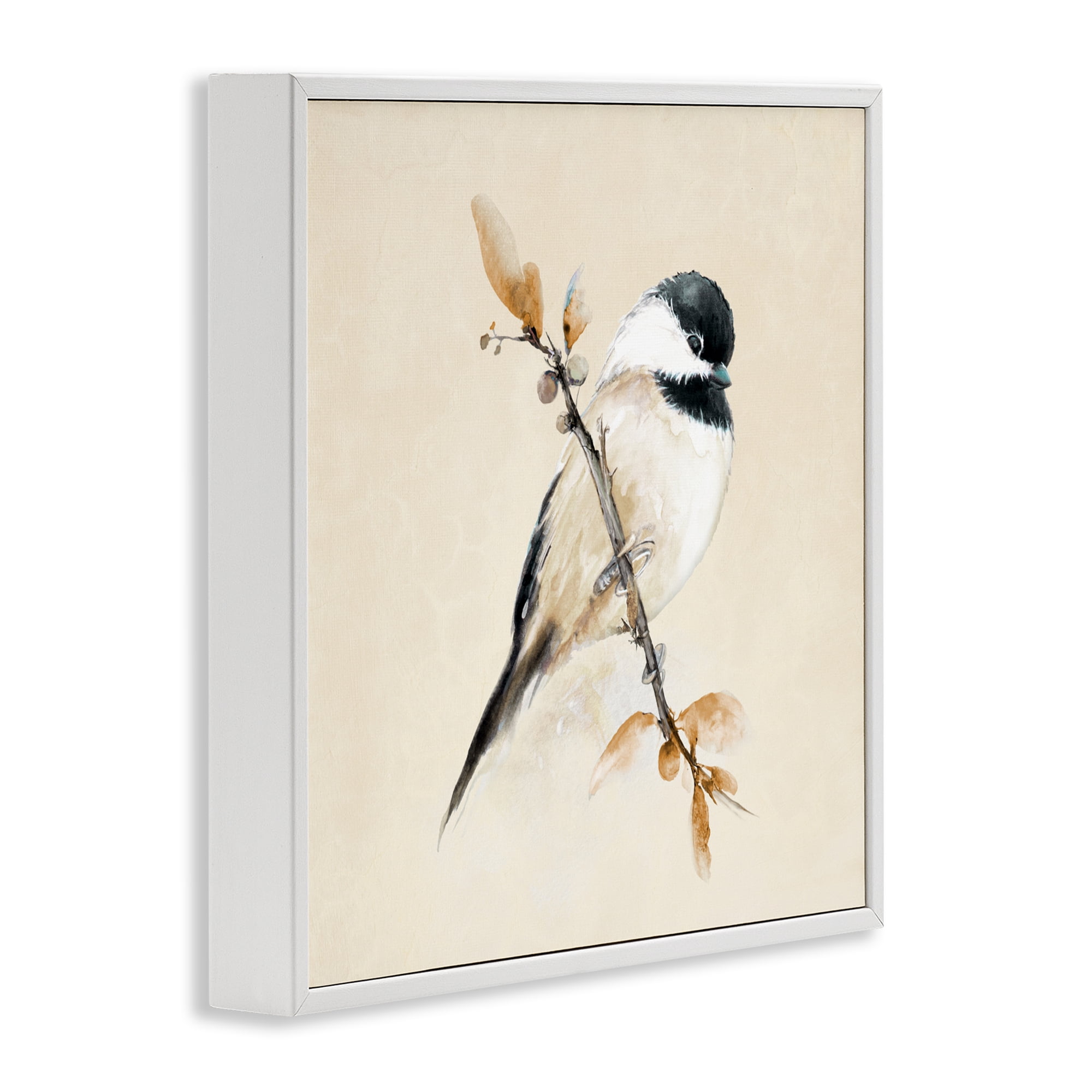 Stupell Industries Muted Watercolor Chickadee White Framed Giclee Art, design by Diannart