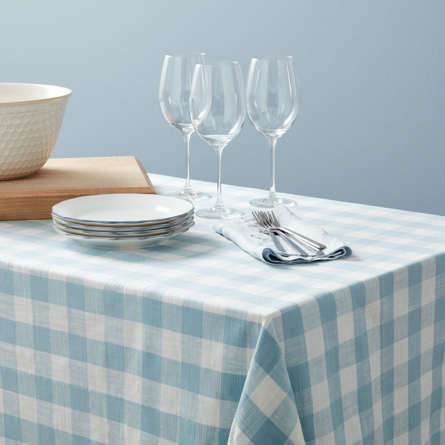 Nappe FRAÎCHE collection printanière en guingan bleue 60 x 84 po Taille unique