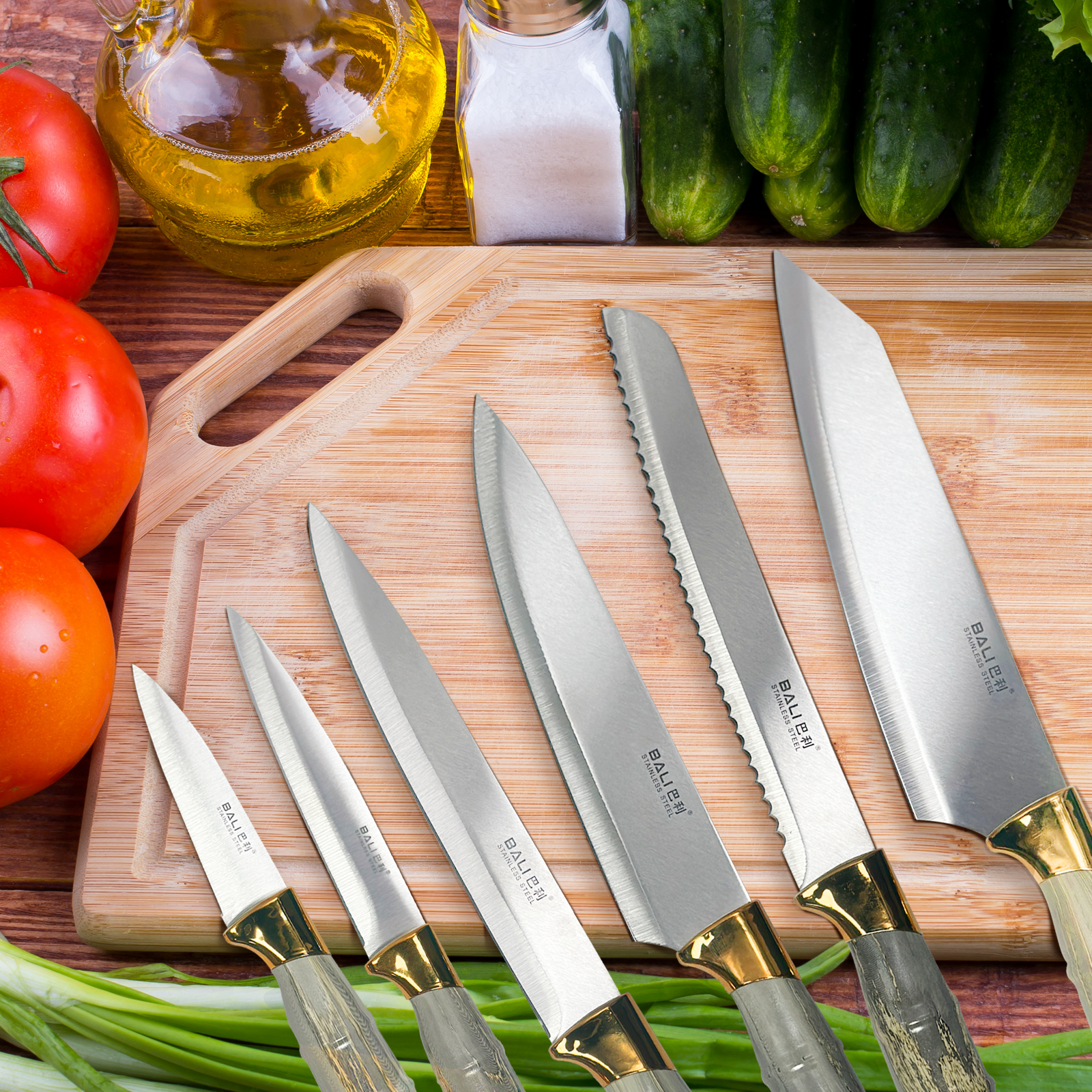 Kitchen Knife Set, 7PCS Kitchen Knives Set High Carbon Stainless Steel Sharp Knife, Knives Set for Kitchen with Ergonomic Handle-Grey