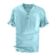 thumbnail image 1 of Chemises pour Hommes en Lin, Chemise Décontractée à Manches Courtes en Coton et Lin, Col Pliable, Blouse Col Rabattu, 1 of 5