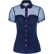 Women's Sheer 1950s Retro Vintage Shirts Polka Dots Mesh Rockabilly Blouse Tops