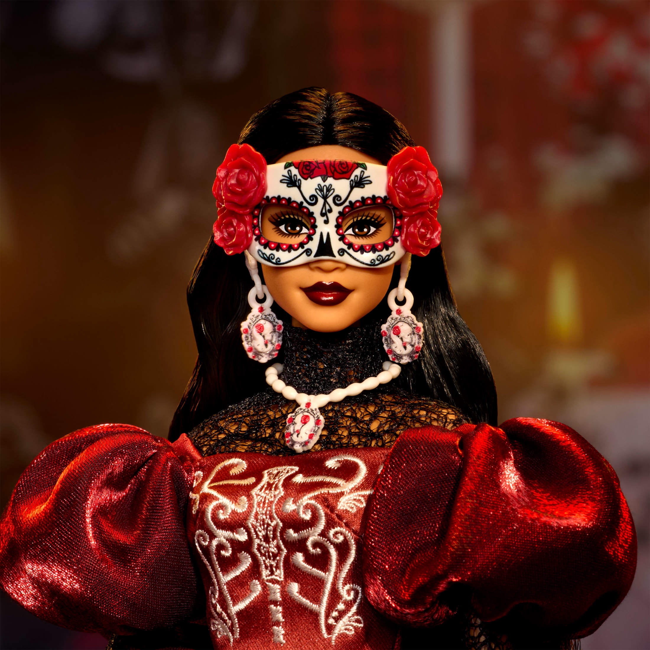 Barbie 2026 Día De Muertos Doll in Satin Mermaid Dress and Removable Calavera Mask
