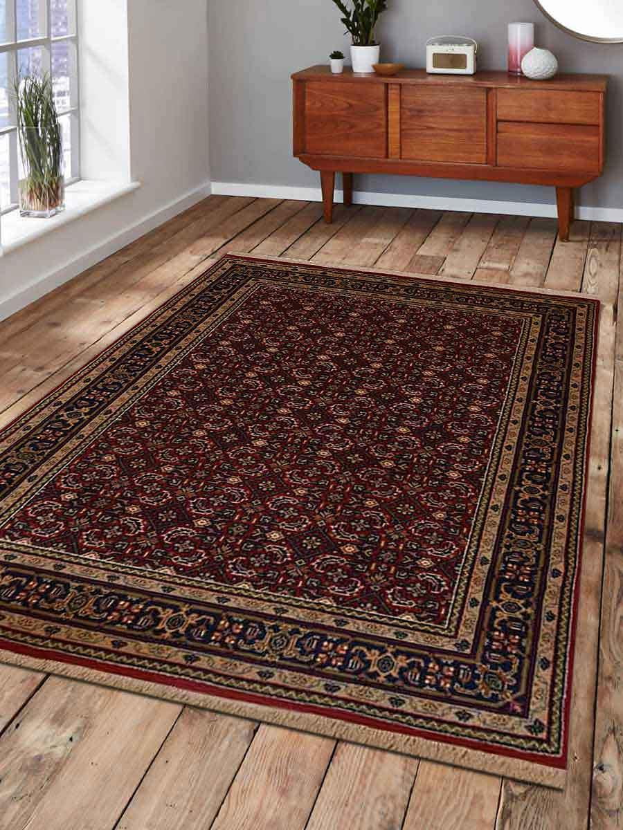 Rugsotic Carpets Hand Knotted Nir Woolen 4' x 6' Vintage Area Rug Red