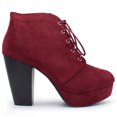 thumbnail image 2 of Forever Women Stacked Chunky Thick High Heels Ankle Boots Hidden Platform Lace Up Booties Camille-86 Suede Red Burgundy 7.5, 2 of 4