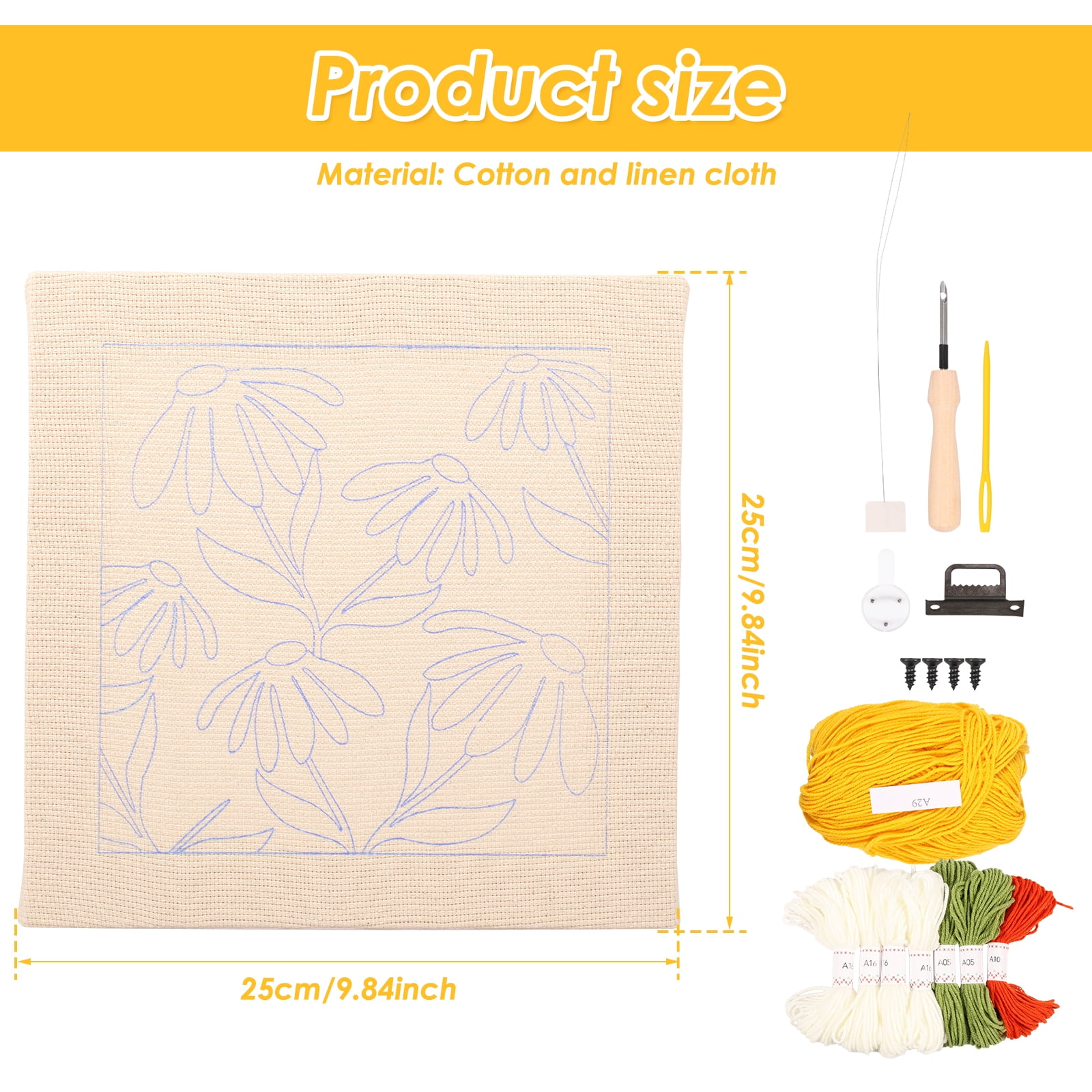 Ikoopy Punch Needle Kits for Beginner Complete Embroidery Punch Needle Starter Kit with Frame Threads DIY Embroidery Set for Adults