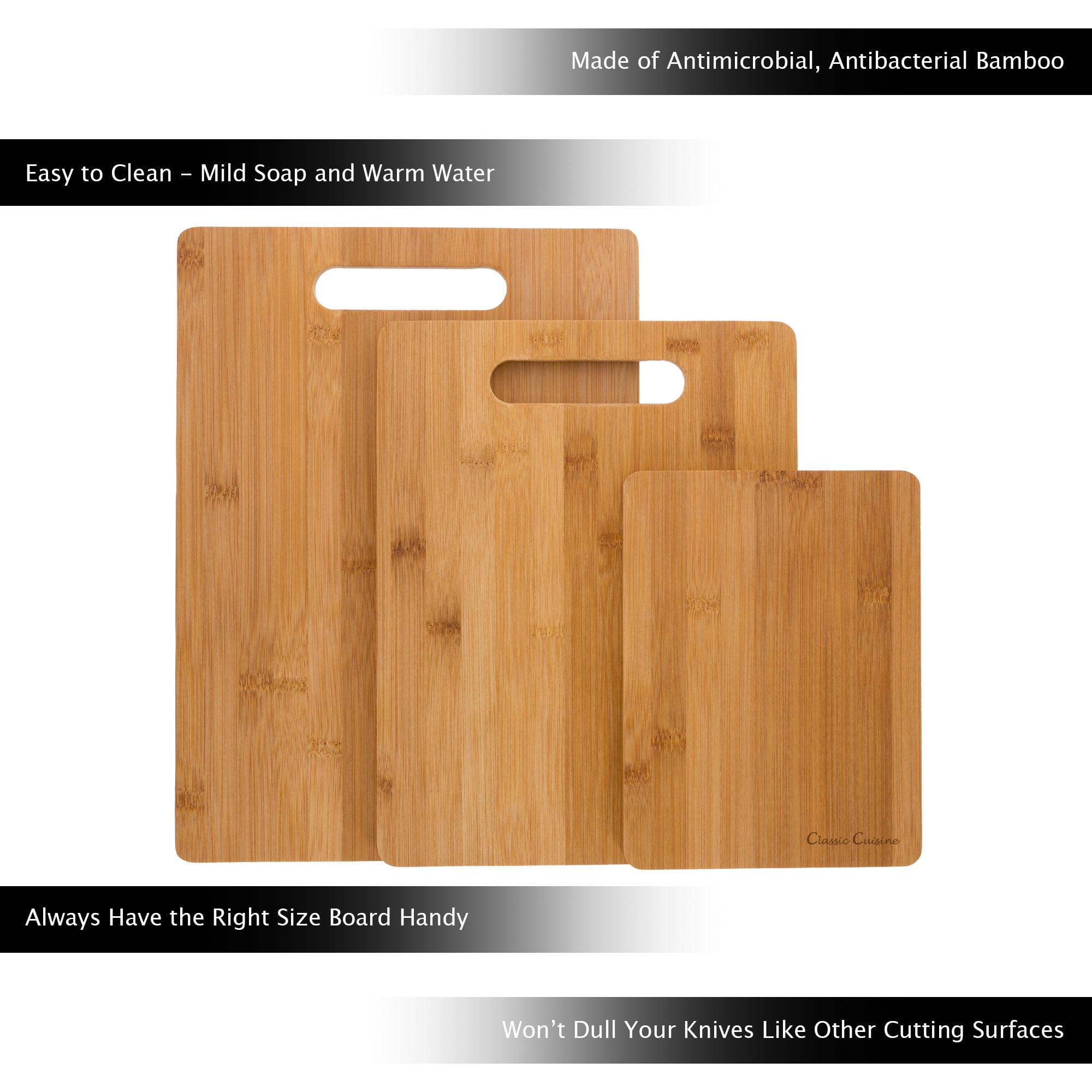 Core Bamboo Classic Small/Medium/Large Natural Cutting Board (3-Pack)