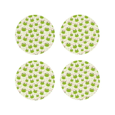 

Honeii Green Frog Print Leather Coaster Set of 4 Ideal for Safeguarding Your Furniture from Drinks Spills and Effortless Cleanup-Round Shape