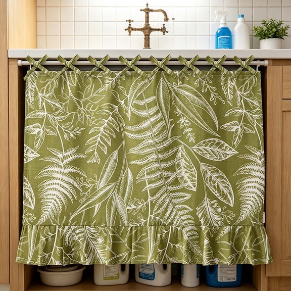 Dmlowu Ruffled Oven Skirt, Adjustable Tie Waterproof Oven Skirt Curtain, Stain-Resistant Cover for Oven Sink Toaster Microwave, Farmhouse Kitchen Decor