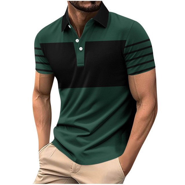 Weiqiqre Shirts for Men Short Sleeve Color Blocked Turndown Collar Button Basic Cotton Golf Shirts