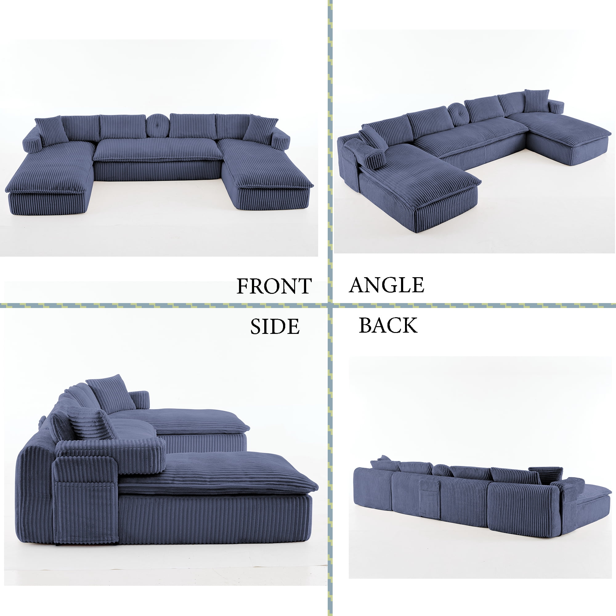 Howcool 149"W Oversized Modular Sectional Sofa,7-in-1 Corduroy U Shaped Sofa Couch with Double Chaise Lounge,Convertible Sleeper Sofa Bed,Deep Seat Cloud Couch for Living Room,Blue