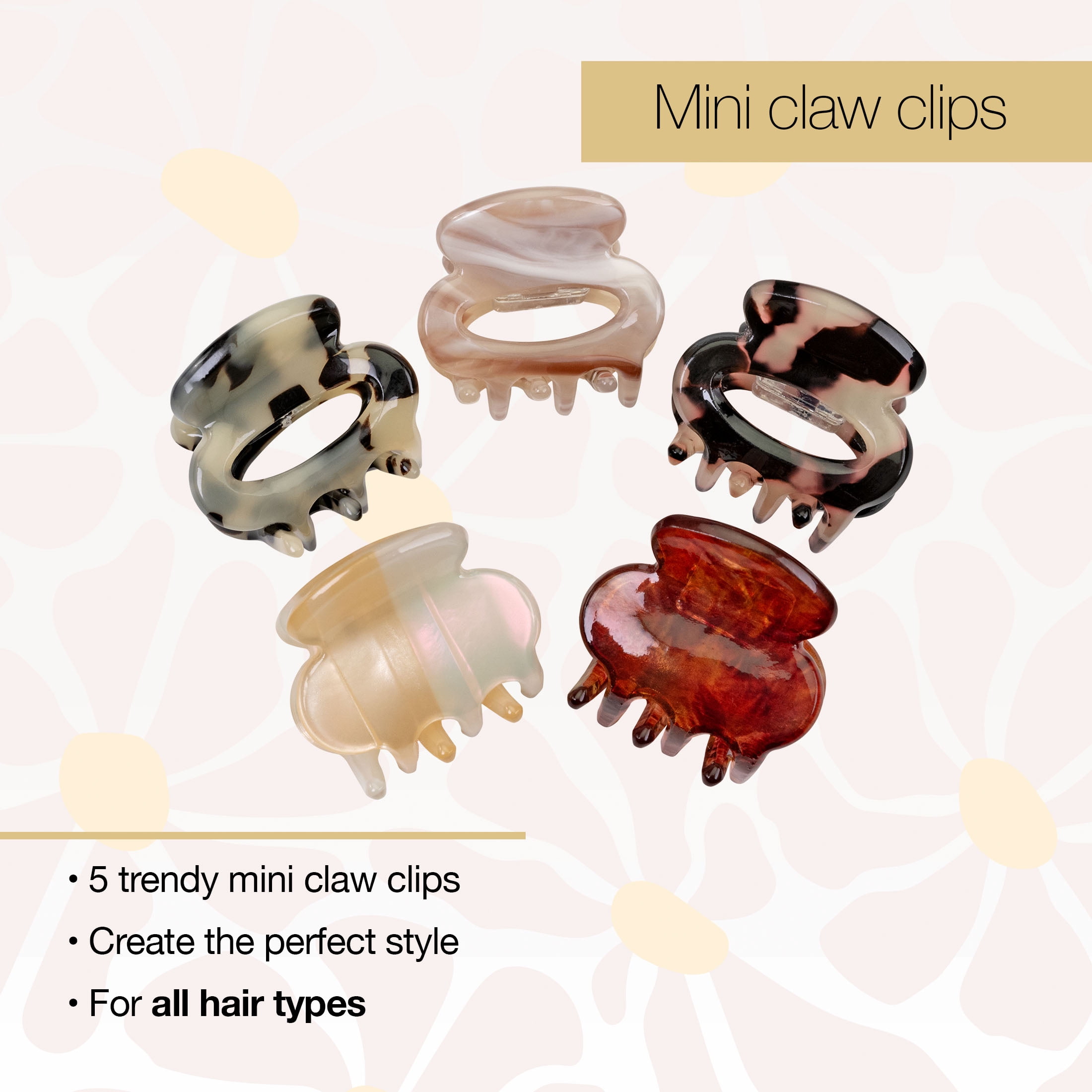 Scunci x Kelsey Anderson Tortoiseshell Print Mini Claw Clips, Multicolor, 5 Count