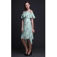 thumbnail image 2 of Bimba Green Bird Print Flutter Sleeve Womens Party Tunic Cold Shoulder Midi Dress - Small, 2 of 6
