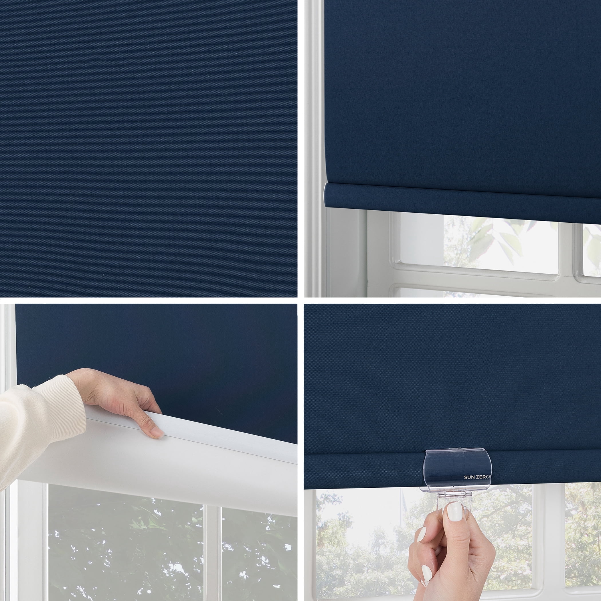 Sun Zero Langley 100% Blackout Cordless Roller Shade, 27"x72", Navy Blue