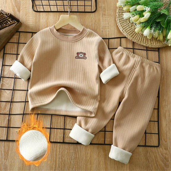 Cethrio Boys Girls Pajama Sets, Thickened Comfy 2 Piece Fall Winter Sleepwear Coffee Size 10-11 T