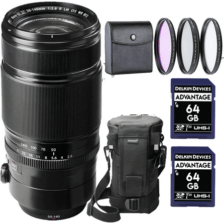 Fujifilm Fujinon XF 50-140mm F2.8 R LM OIS WR Lens Bundle with 2X SDXC Memory Card, 3 PC Filter kit, Flexible Tripod & Lens Case | Fuji 50-140mm f2.8 (USA Authorized - Fujifilm Warranty)