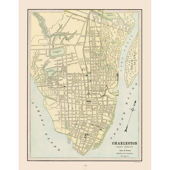 Historic City Map - Charleston South Carolina - Cram 1892 - Vintage Wall Art