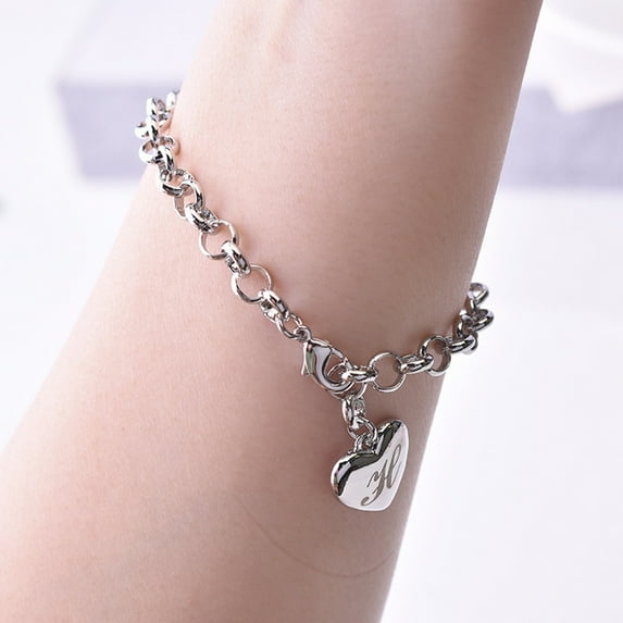 OPOLSKI Women Bracelet Adjustable Polished Smooth Edge Electroplating Ornamental Decoration Delicate Heart 26 Letters Alphabet Initial Bracelet I