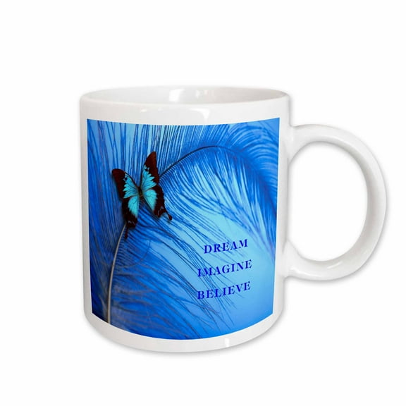 3drose, Butterfly on Blue Feathers, 15oz Mug