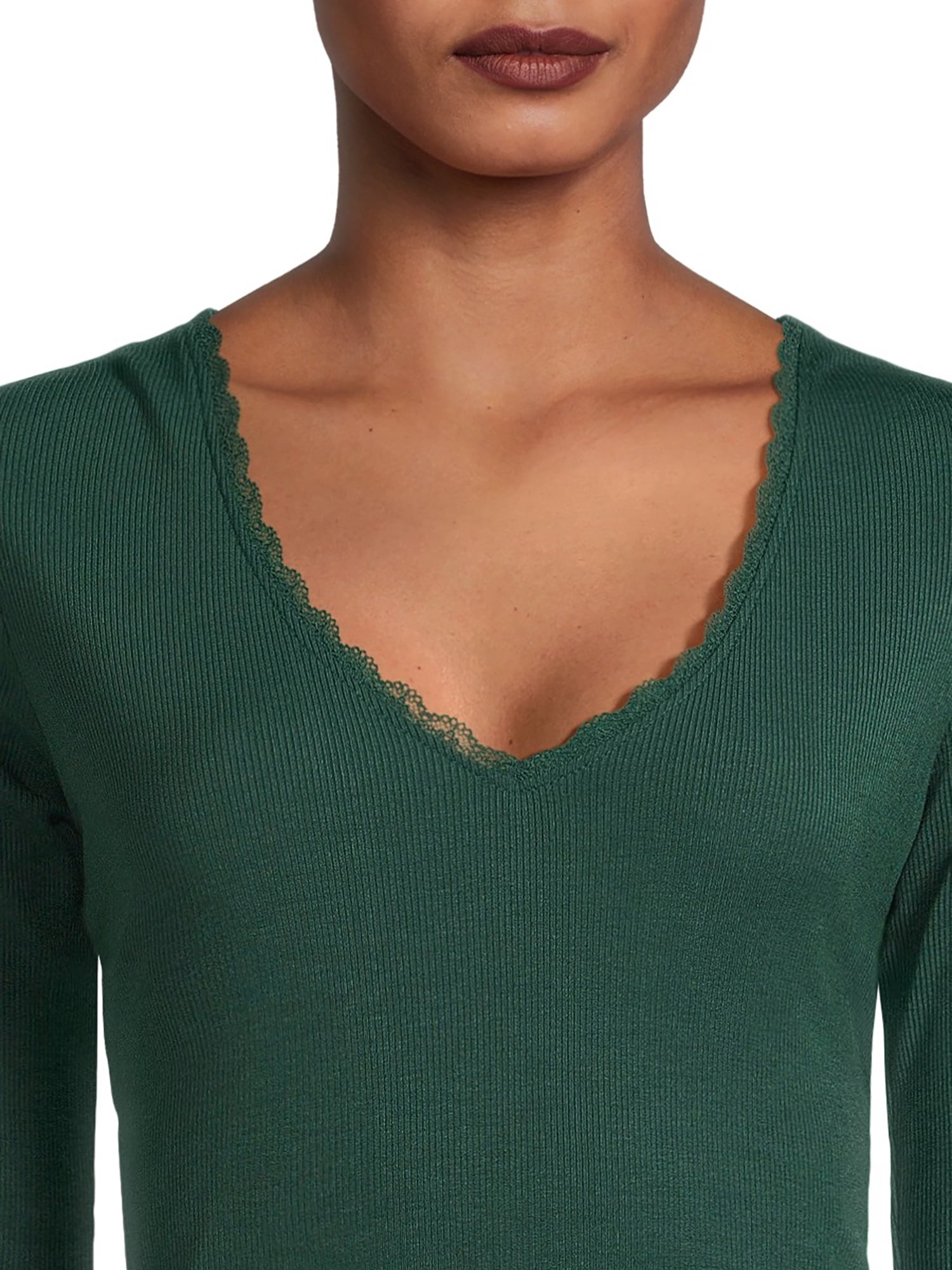 Self Esteem Juniors Lace Trim V-Neck Tee with Long Sleeves