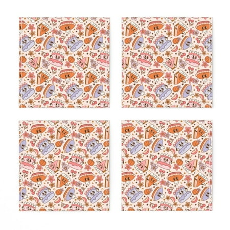 

Linen Cotton Canvas Cocktail Napkins (Set of 4) - Fall Vintage Pumpkin Pie Leaves Thanksgiving Print Cloth Cocktail Napkins by Spoonflower