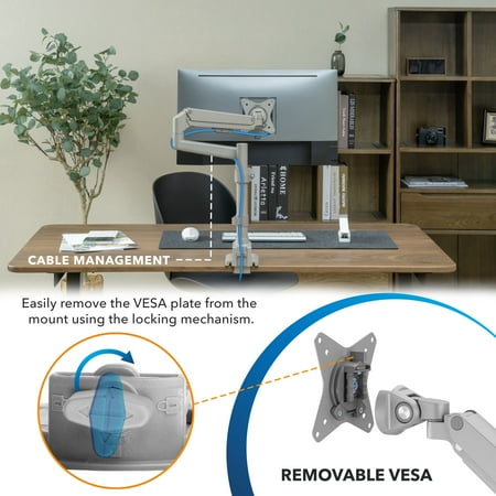 Mount-It! - Full Motion Single Monitor Desk Mount - Silver