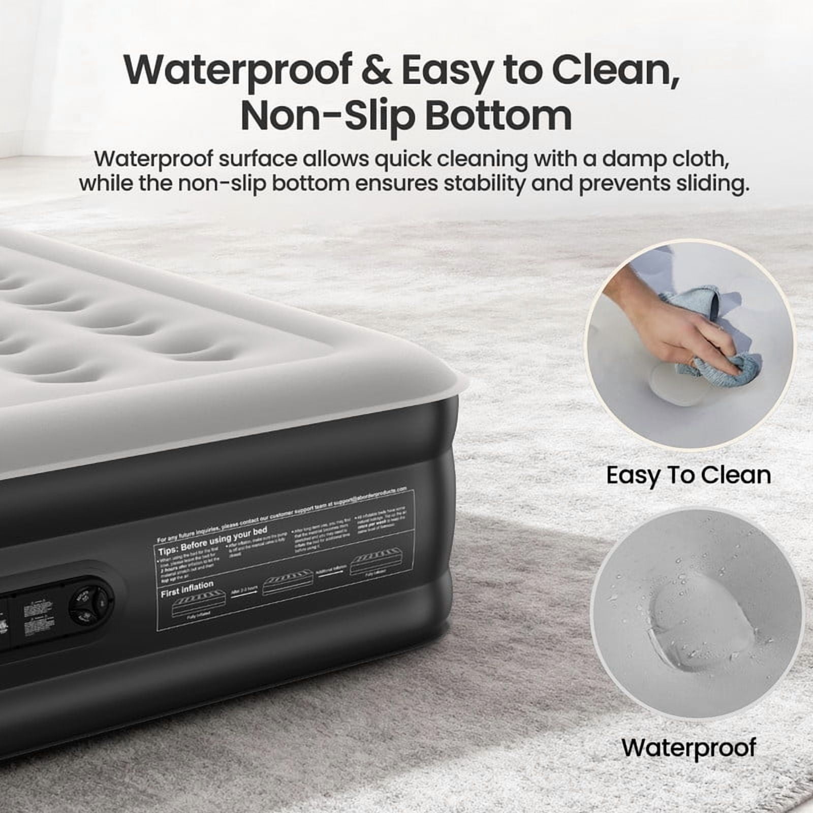 Ophanie Queen Air Mattress, 18-Inch Elevated Inflatable Bed with Built-in Pump, Puncture-Resistant, Quick Inflation/Deflation, Portable for camping & Guests, Black