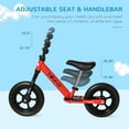 thumbnail image 4 of Qaba 12" Kids Balance Bike No Pedal Bicycle Adjustable Seat and Handlebar Training Toddler Bike 3 - 5 Years Red, 4 of 10
