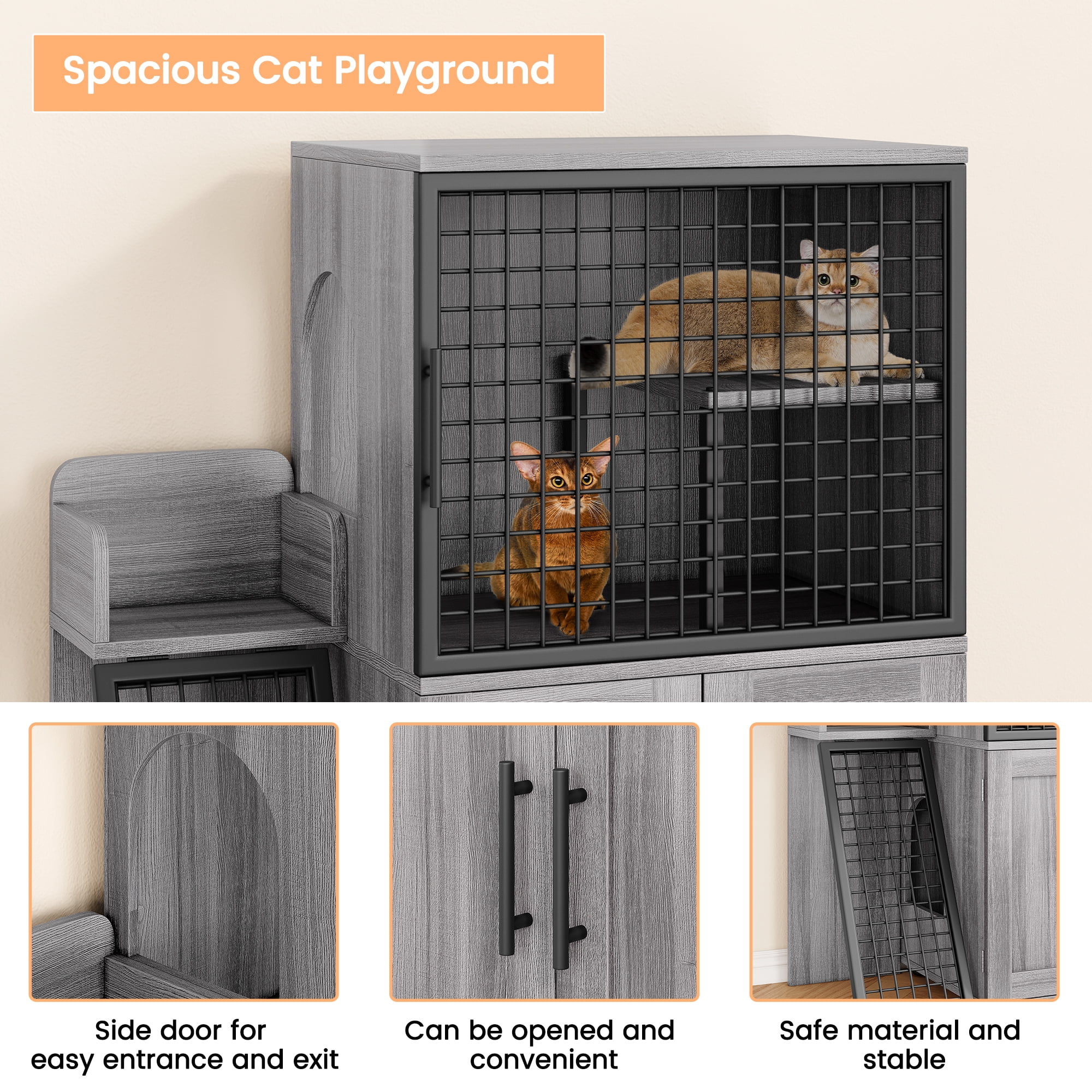 ChaoLink Cat Litter Box Enclosure with Platform, Double Layer Cat Litter Hidden Furniture, Modern Villa Cat Cabinet with Ladder, Cat Washroom Indoor, Wax WoodWax Wood