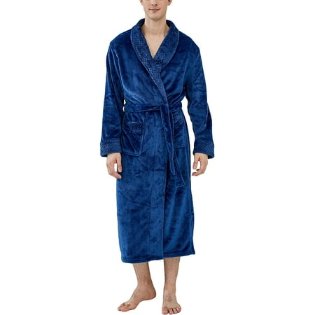 

DanceeMangoos Women Fleece Robes Winter Flannel Shawl Collar Men Long Bathrobes with Pockets