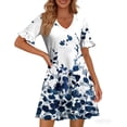 thumbnail image 4 of Womens Summer Floral Dresses Wrap V Neck Dress Fashion Casual Going Out A-Line Ruffle Short Sleeve Sundress, 4 of 5