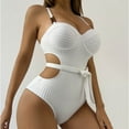 thumbnail image 2 of Cut Out Bathing Suit for Women One Piece with Belt Underwire Push-up Ribbed Swimsuit Fashion Swimwear (XL, White), 2 of 7