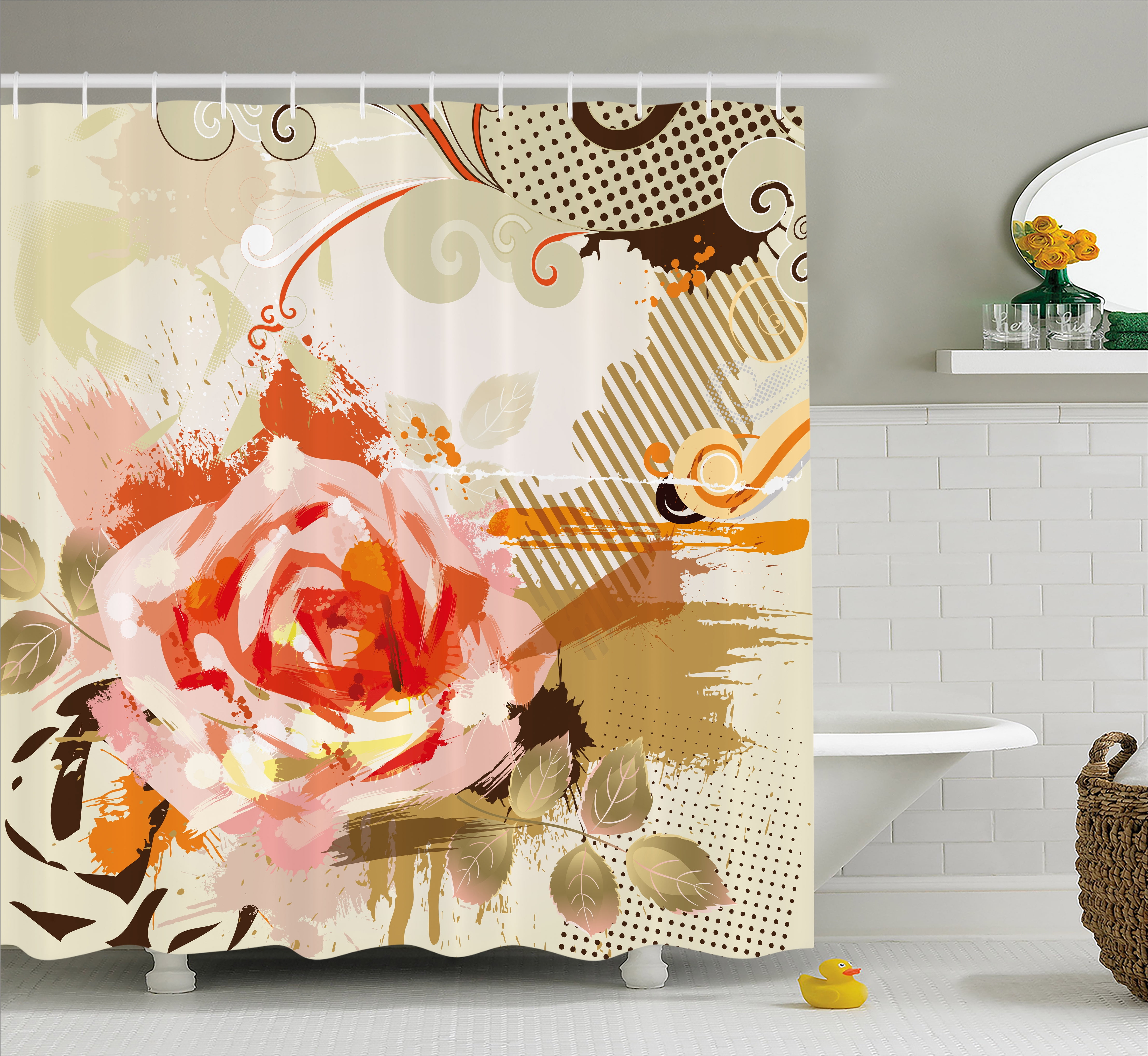 Rose Shower Curtain, Abstract Artistic Composition with Big Grunge Rose