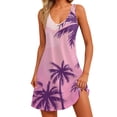thumbnail image 2 of Huresd Tank Dress for Women 2024 A Line Flowy Mini Dress with Pocket V Neck Sleeveless Hawaiian Palm Tree Print Beach Dresses for Women Light pink M, 2 of 7