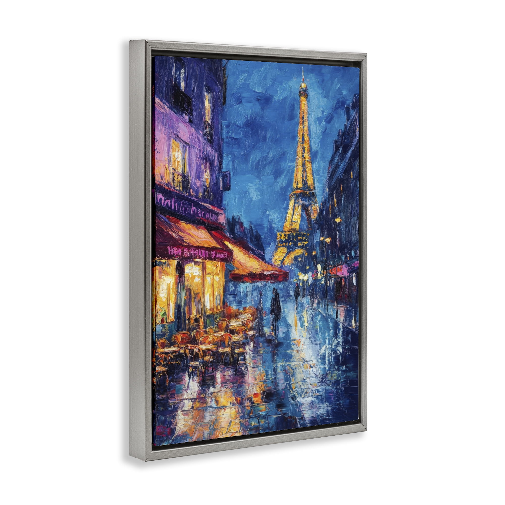 Stupell Industries Dusk Paris Street Scene Gray Framed Floater Canvas Wall Art, design by Petal Prints Design